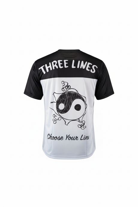 חולצת רכיבה קצרה MTB HandDraw אפורה - Three Lines